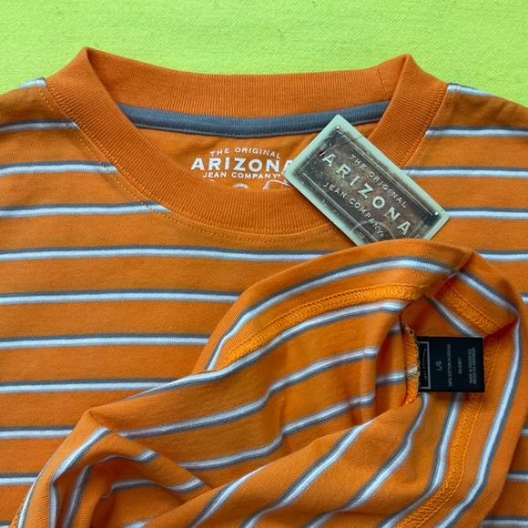 T-SHIRT ARIZONA JEAN COMPANY - BRAND NEW with TAGS Stickers  - ORANGE & Stripes - Picture 7 of 12